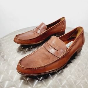 A.Testoni Calfskin Leather Apron Toe Penny Loafer Caramel Italy EUC Mens Size 12